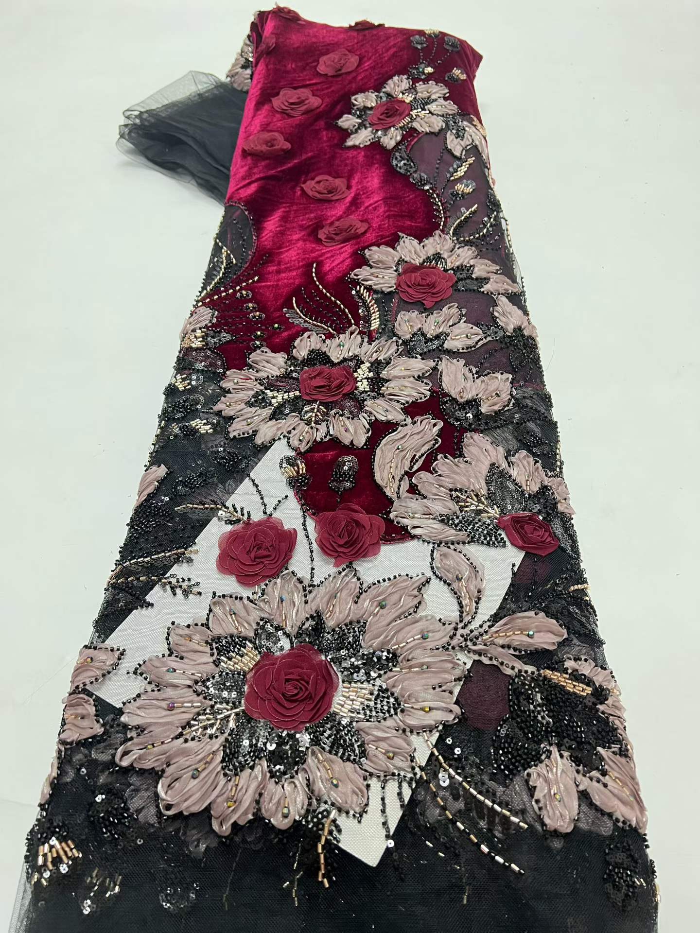Sewing Velvet Fabric - Luksusowa afrykańska aksamitna czerwona tkanina z