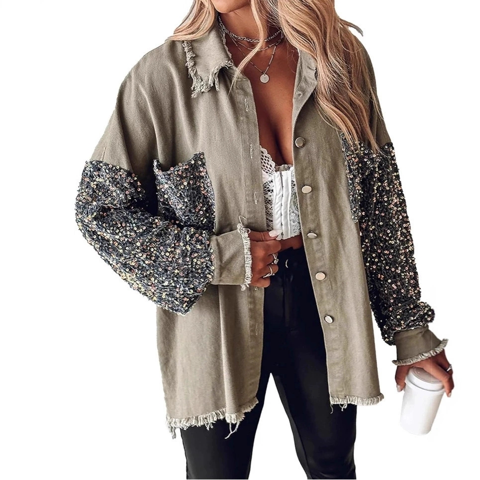 Sewing Jackets - Damska kurtka dżinsowa z cekinami na